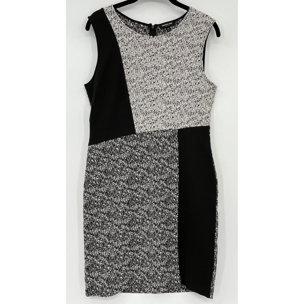 NWT Kenneth Cole Black Ivory Color Block Sheath Dress Size 8 Sleeveless